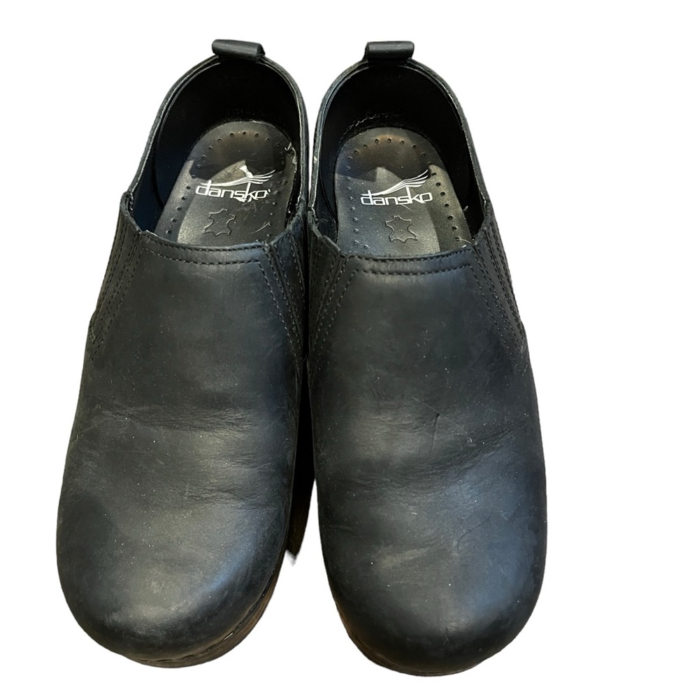 Dansko Black Leather Slip-On Clogs